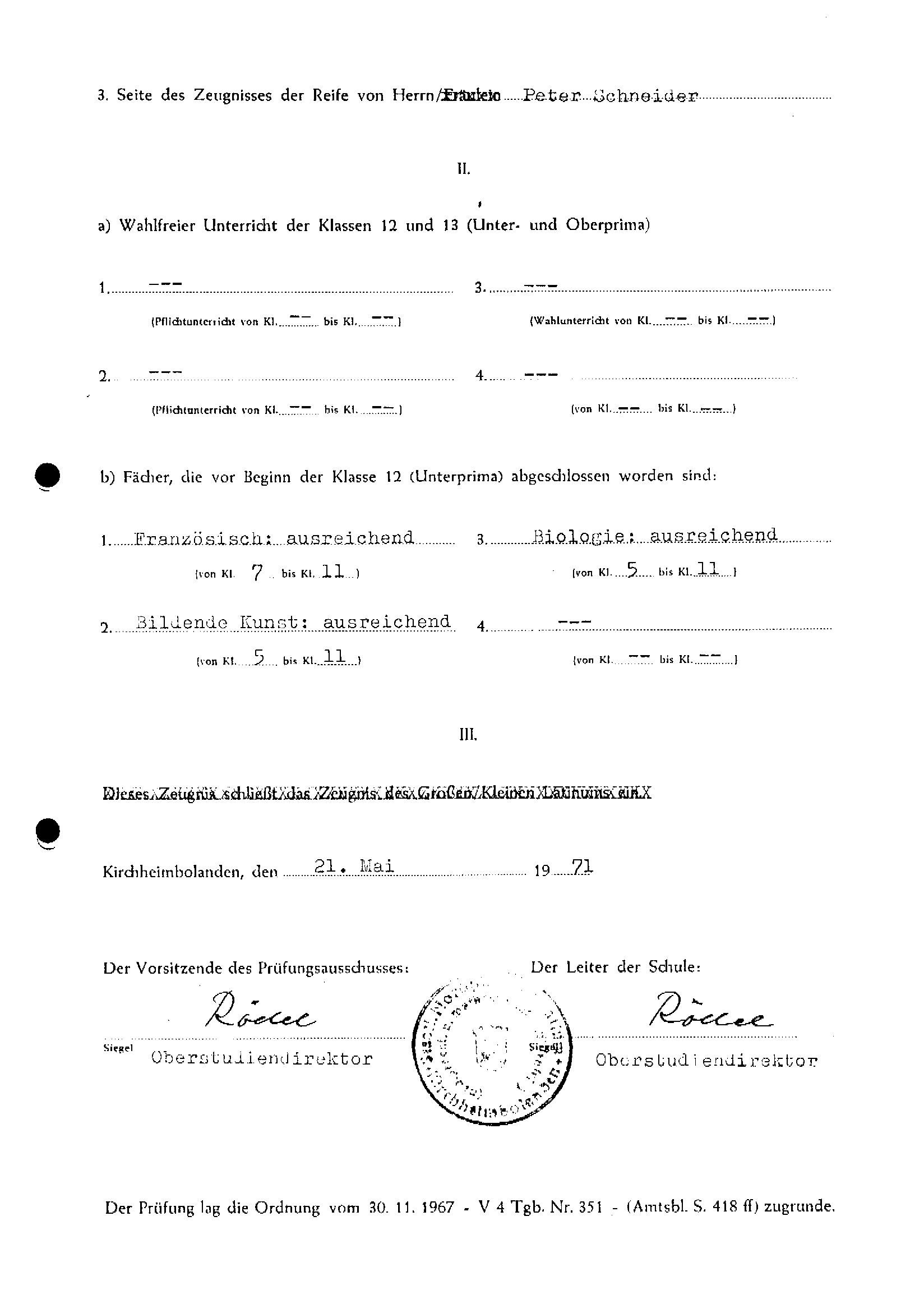 Abiturzeugnis 3. Seite